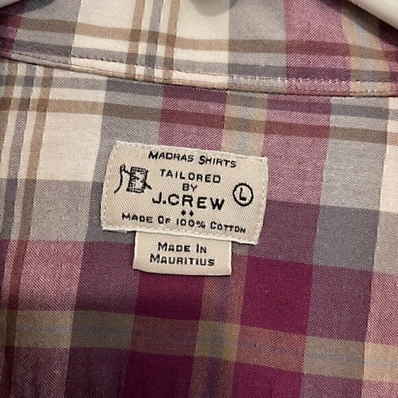 J. CREW Mens Madras Shirts Tailored Purple Gray Plaid Long Sleeve Button Down L - Picture 4 of 15